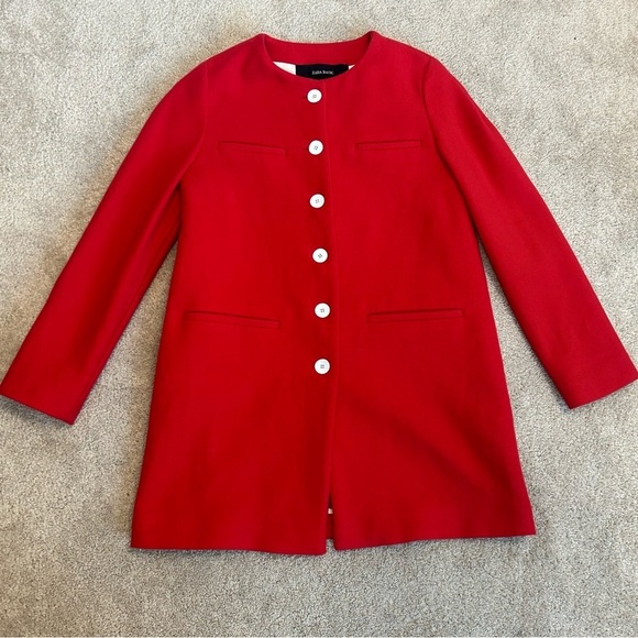 Zara red button front long sleeve jacket coat Sz M - Picture 5 of 10